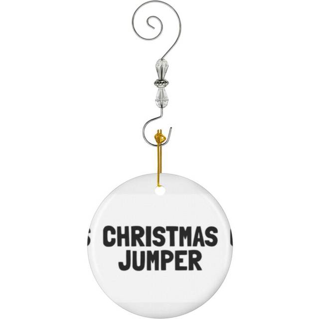 (Christmas Jumper Black Word Art_3675) Christmas Ornaments Ceramic with Crystal Hook Xmas Handmade Tree Decorations KeepsakeÂGifts Stocking Stuffer
