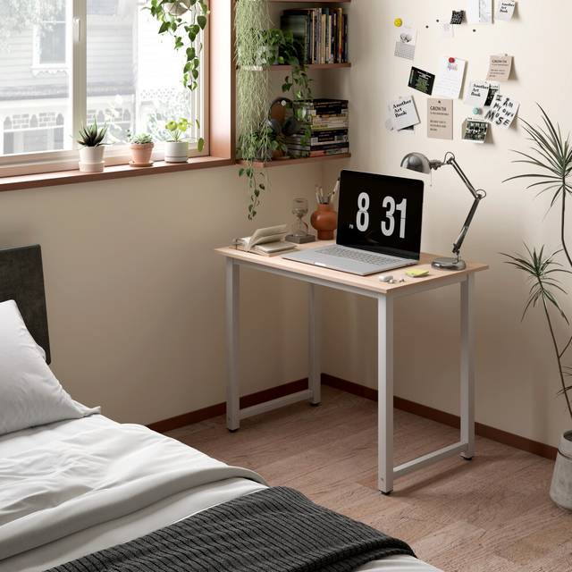 HOMCOM Computer Desk Dining Table Writing Table with Metal Frame - White - 100W x 60D x 76Hcm | TJ Hughes