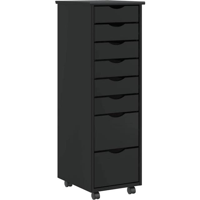 vidaXL Rolling Cabinet with Drawers MOSS Black Solid Wood Pine