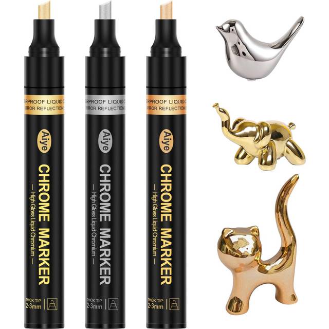 Metallic Chrome Markers, 3 Colors Permanent Markers Mirror Effect, 2-5mm Larger Application Area, High Gloss, Waterproof, Chrome Paint Pens for