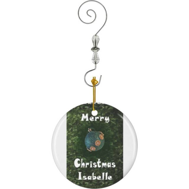 (Merry Christmas Isabelle - Green Glitter Ball Ornament With Beaded Flowers_9212) Christmas Ornaments Ceramic with Crystal Hook Xmas Handmade Tree Dec