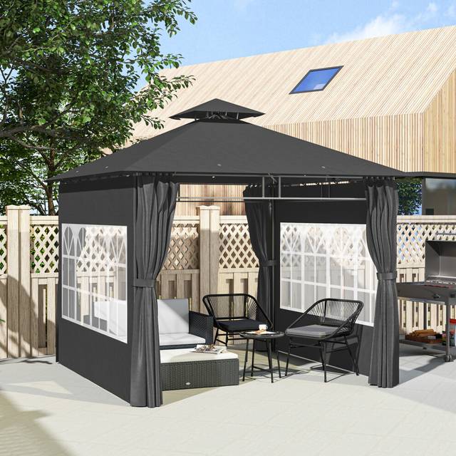 Outsunny 3 X 3 M Garden Gazebo, Outdoor Gazebo Canopy Shelter, Dark Grey - One Size