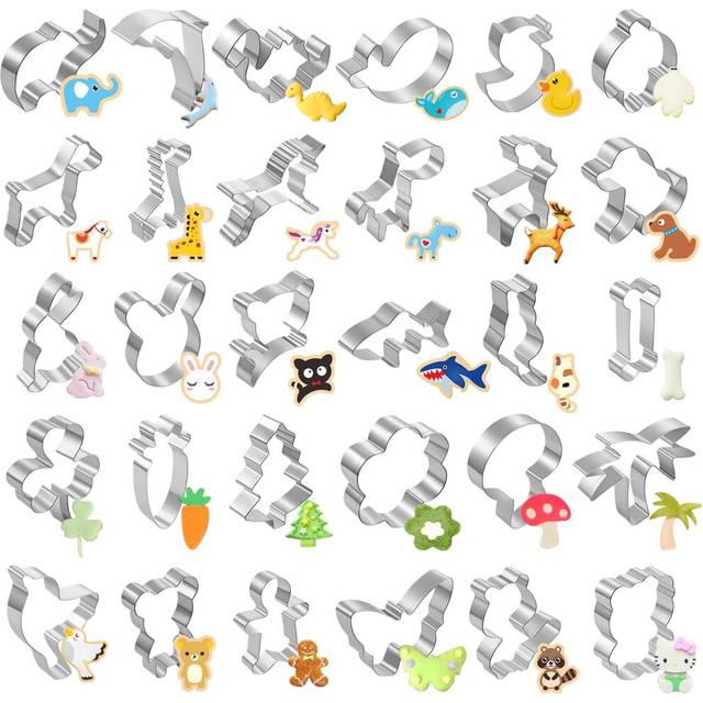 Set of 30 Cookie Cutters Made of Stainless Steel Metal, Perfect for Biscuits, Baking, Fondant Cookies, Cake Decorations