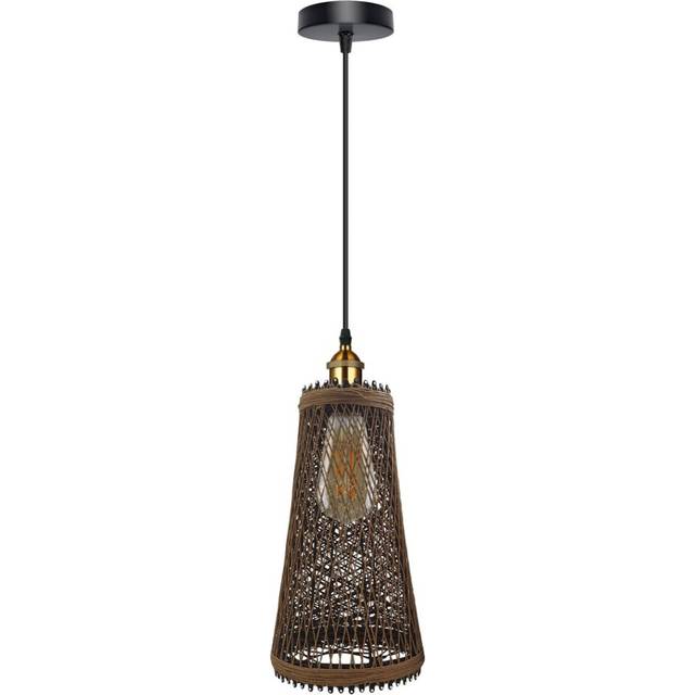 Single Wicker Rattan Ceiling Pendant Shade E27 cord Handmade Hanging Light~4197 - No