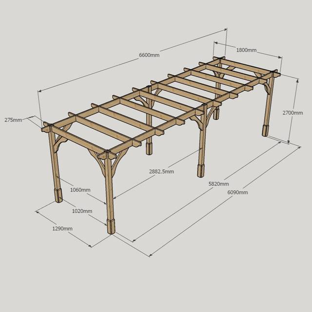 (Rustic Brown, 6m - 6 Post) Premium Pergola - 1.8m Width