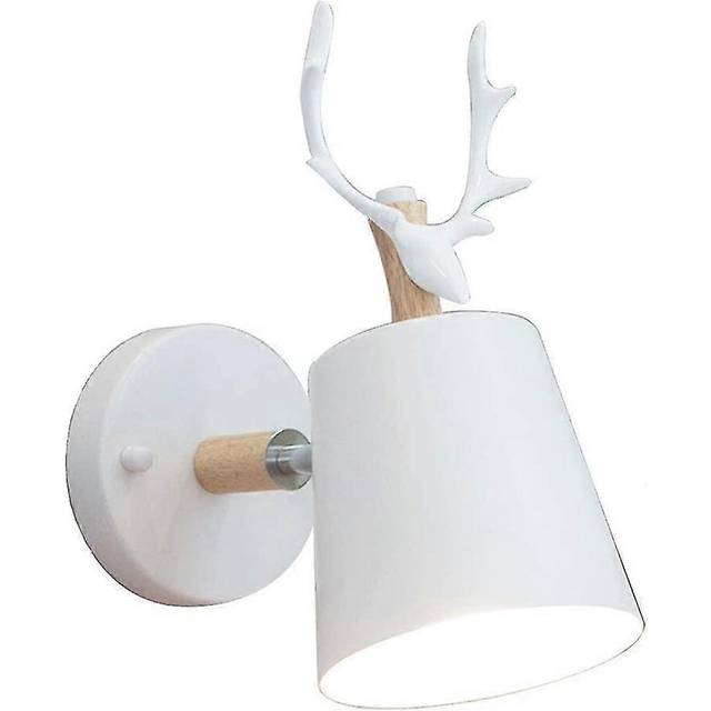 (As show, One size) creative modern wall sconce simple wall lamp iron e27 nordic deer head base art deco style(white)