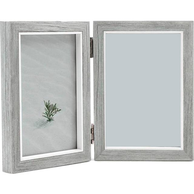 Double Picture Frame 4X6in Rustic Grey Photo Frames Wooden Hinged Folding,Wedding Gifts,Mother's Father's Day Present