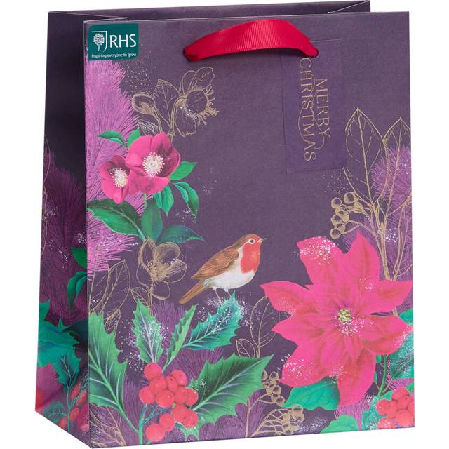 RHS Floral Medium Christmas Gift Bag Festive Xmas Gift Wrap Gifting Accessory
