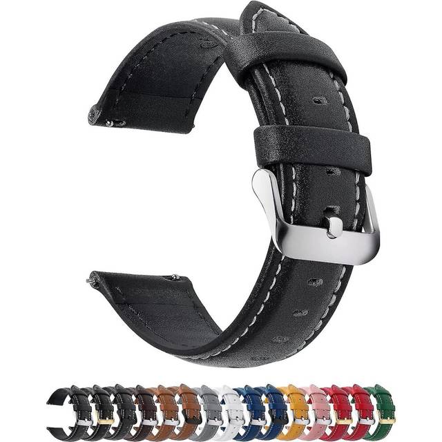 (20mm, Black) 22mm Watch Straps For Men Women Leather Replacement Bands Compatible With Samsung Galaxy Watch 3, Galaxy Watch 46mm, Garmin Vivoactive 4