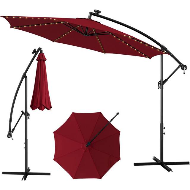 303 cm Patio Solar-Lighted 112 LED Cantilever Offset Umbrella W/ Crank Tilt