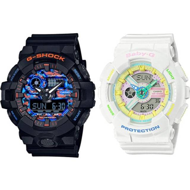 CASIO Baby-G 'Black & White' GA-700CT-1APR&BA-110TM-7A - White/Black - Free