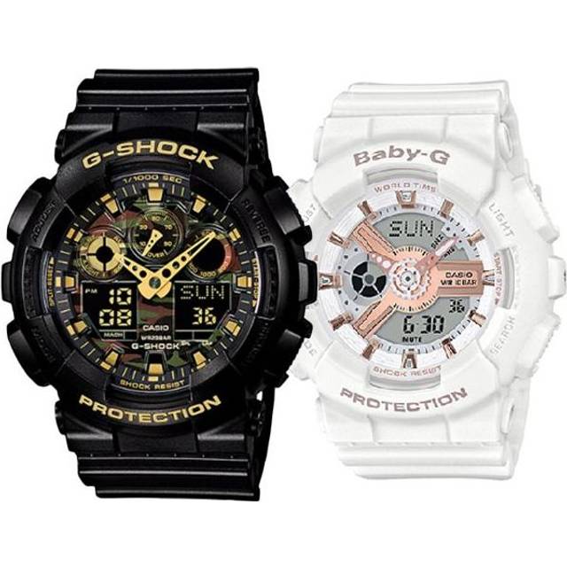 CASIO Baby-G 'Black & White' GA-100CF-1A9&BA-110RG-7A - Blackgold/Rose Gold - Free