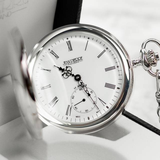 Jean Pierre Half Hunter Solid Silver Pocket Watch - can be Engraved or Personalised