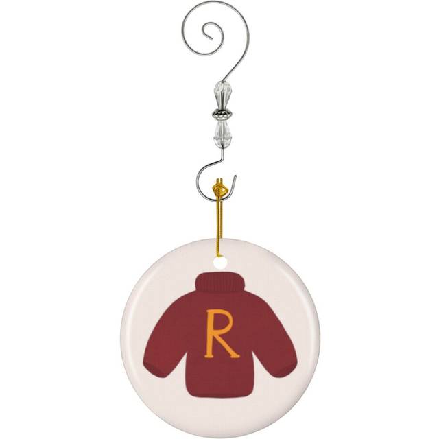 (Molly's Christmas Sweater With Letter R-2190) Christmas Ornaments Ceramic Charm with Hook Crystal Handmade Xmas Tree Decorations KeepsakeÂStocking S