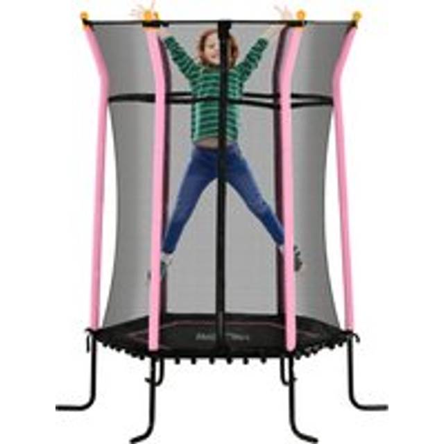 HOMCOM Kids Trampoline Mini Bouncer with Enclosure Safety Net For Ages 3-10 Years - Pink