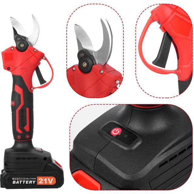 Electric Pruning Shears 300W Brushless Cordless Power Pruner for Gardening 30mm Cutting Diameter US plug red