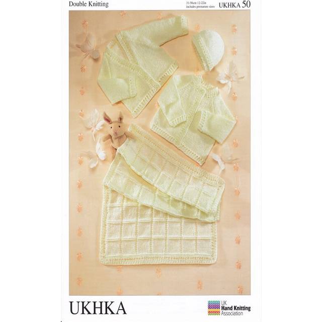 UKHKA 50 DK Knitting Pattern Baby Cardigans Blanket & Hat