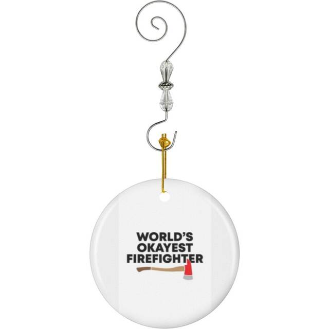 (World's Okayest Firefighter, Axe-564) Christmas Ornaments Ceramic Charm with Hook Crystal Handmade Xmas Tree Decorations KeepsakeÂStocking Stuffer