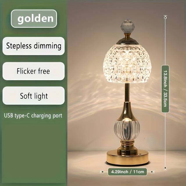 (Golden) Modern Simple Table Lamp, LED Touchable Bedside Lamp, Portable Metal Table Lamp