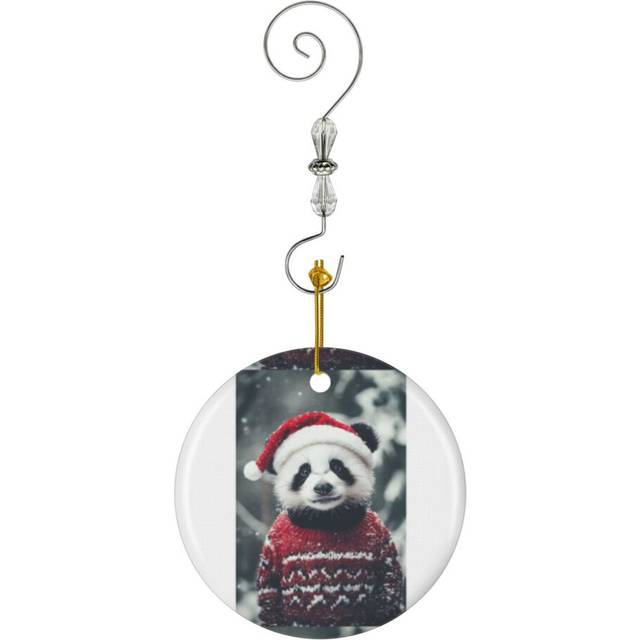 (Cute Christmas Panda, Funny Retro Animal Photo_10348) Christmas Ornaments Ceramic with Crystal Hook Xmas Handmade Tree Decorations KeepsakeÂGifts St