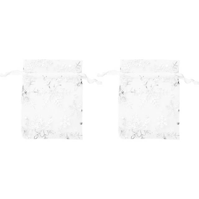 200pcs Organza Gift Bags Wedding Drawstring Jewelry Bags Silver White Snowflake Clear Party Gift Bags