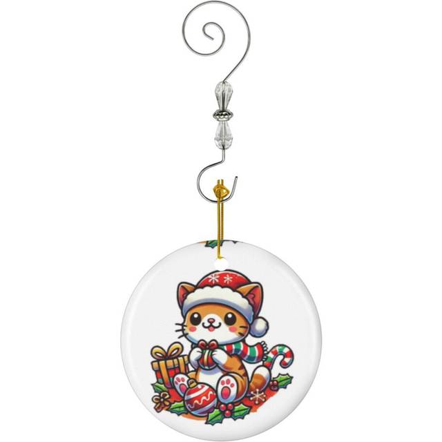 (Adorable Christmas Cat With Holiday Gifts_9020) Christmas Ornaments Ceramic with Crystal Hook Xmas Handmade Tree Decorations KeepsakeÂGifts Stocking