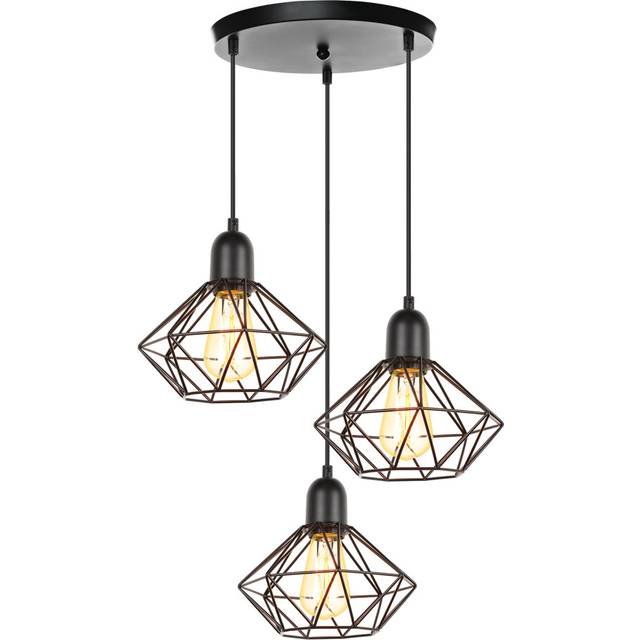 Vintage Pendant Light 3 Lights Retro Ceiling Lamp E27 Metal Lampshade Ã20CM Indoor Pendant Light for Living Room Kitchen Bedroom (Black)