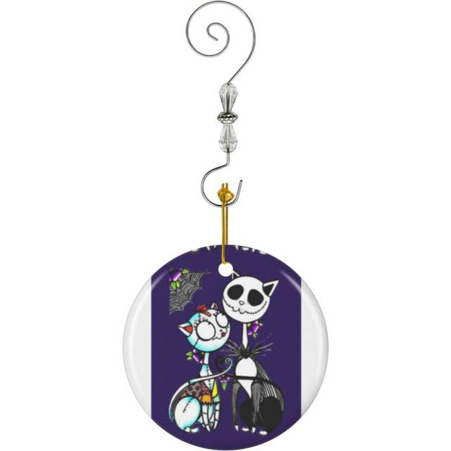 (Cute Cat Jack Skellington And Sally-1124) Christmas Ornaments Ceramic Charm with Hook Crystal Handmade Xmas Tree Decorations KeepsakeÂStocking Stuff