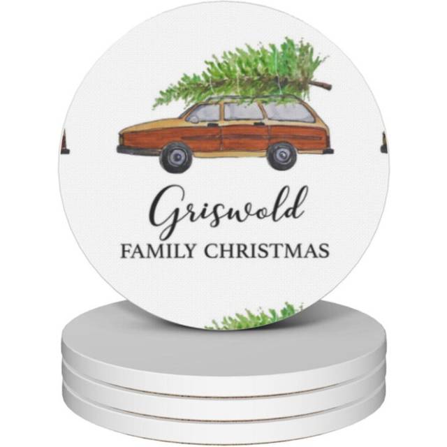 (Christmas Vacation Griswold Family Christmas=6772) Ceramic Coasters Set of 4 Xmas for Drink Wine Beer Bar with Cork Base Housewarming Birthday Christ