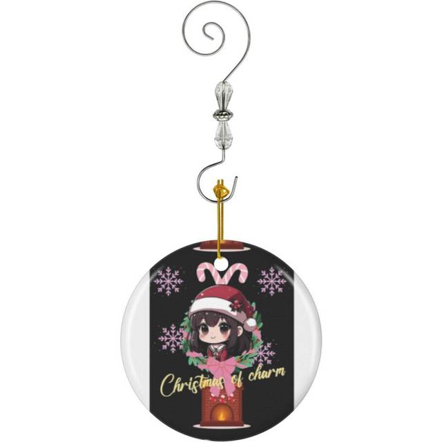 (Christmas Of Charm, Chibi Girl With Ornaments At Christmas_1601) Christmas Ornaments Ceramic with Crystal Hook Xmas Handmade Tree Decorations Keepsak