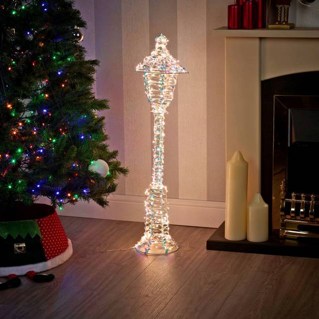 (1, Iridescent) 90cm Tall Lamp Post 300 LED Fairy Lights Indoor Outdoor Xmas Lantern