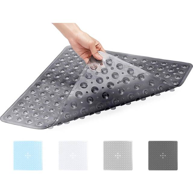 ADOV Square Shower Mat Non Slip Anti Mould, 53x53cm Shower Mats for Inside Shower, Anti-slip Safety Bathroom Mat with Strong Suction Cup-Black