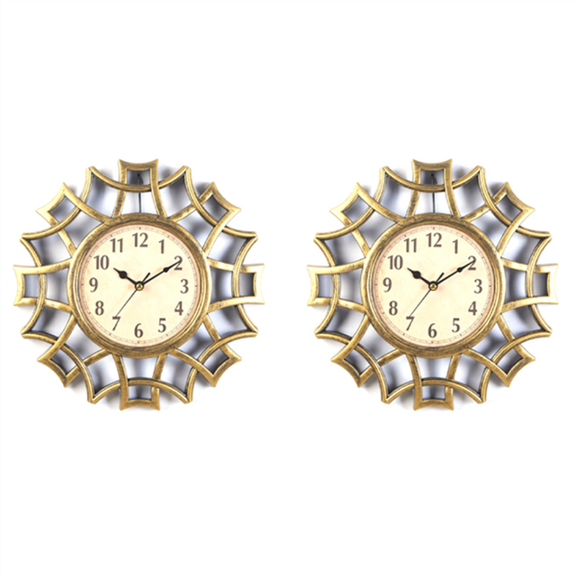 2X Abstract Wall Clock Nordic Vintage Numeral Geometric Quartz Mordern Home Design Gold