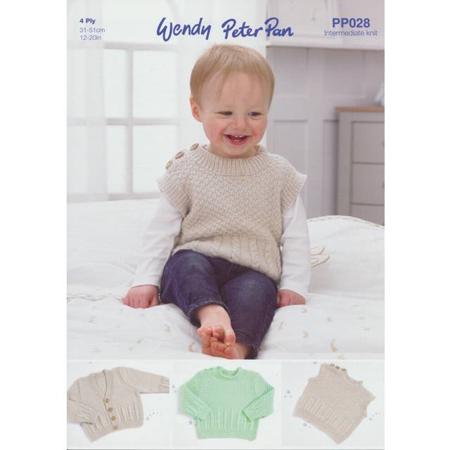 Wendy peter pan 4 ply knitting pattern pp028 sweater, slipover & cardi 31- 51 cm