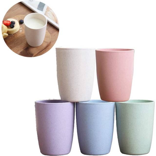 Handleless mugs, indestructible reusable mugs, biodegradable wheat straw mugs, 5 pieces per mug for kids and , dishwasher safe