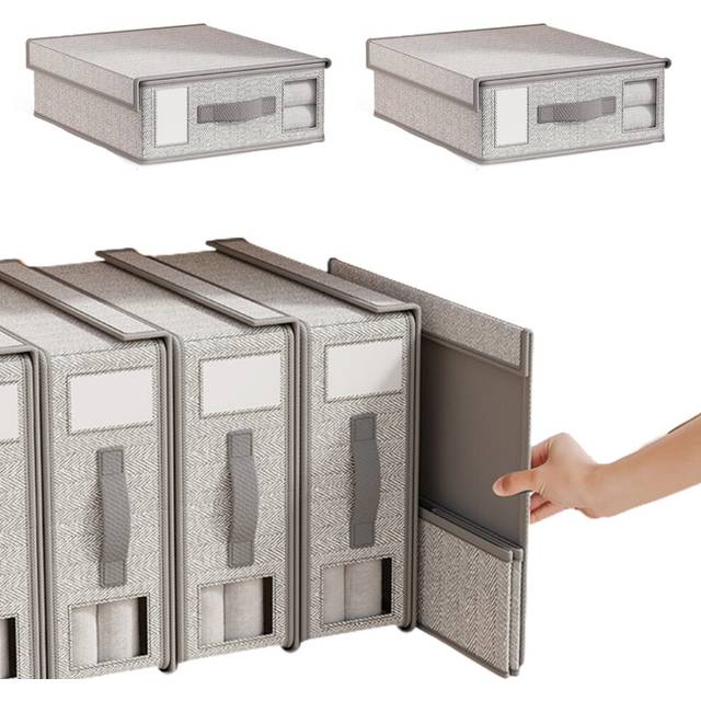 2Pcs Foldable Closet Organizers Bed Sheets Storage Organizers with Clear Window Light Grey