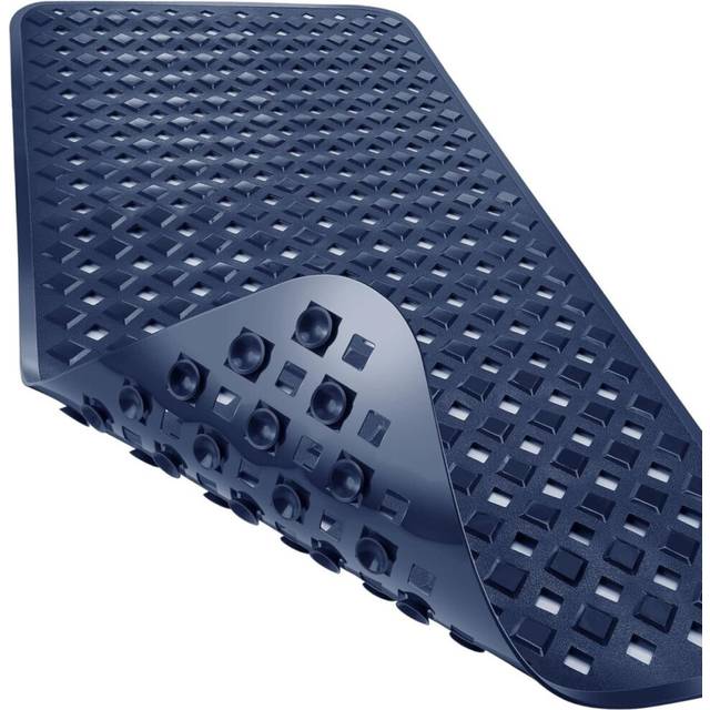 (Navy Blue1, 88 X 40 Cm (Rectangular)) Non-Slip Bathtub Mat with Drain Holes and Suction Cups, Machine Washable, BPA, Latex, and Phthalate Free.