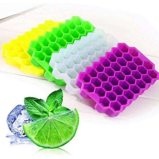 Food Grade Honeycomb 37 Holes Ice Cube Tray Silicone Ice Cube Maker Mold with Lids for Ice Cream Party Whiskey Cocktail Cold Drink