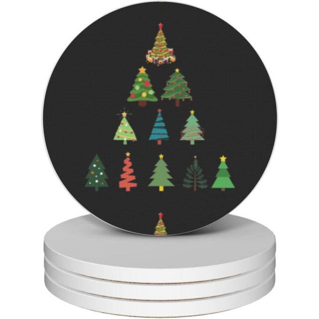 (Christmas Trees=2696) Ceramic Coasters Set of 4 Xmas for Drink Wine Beer Bar with Cork Base Housewarming Birthday Christmas Gift