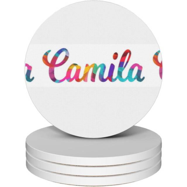 (Camila Abstract Painting Girl's Name=3127) Ceramic Coasters Set of 4 Xmas for Drink Wine Beer Bar with Cork Base Housewarming Birthday Christmas Gift