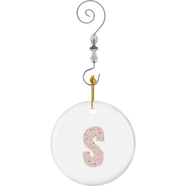 (Initial Monogram S-898) Christmas Ornaments Ceramic Charm with Hook Crystal Handmade Xmas Tree Decorations KeepsakeÂStocking Stuffer