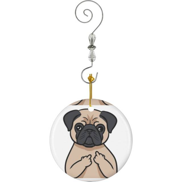 (Funny Naughty Pug Dog Animal Love Gift-9083) Christmas Ornaments Ceramic Charm with Hook Crystal Handmade Xmas Tree Decorations KeepsakeÂStocking St