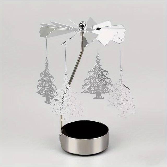 (Christmas Tree) Carousel Rotary Candle Holder Metal Spinning Romantic Tea Light Stand Candlestick