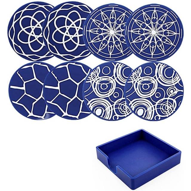 8Pcs Round Printed Anti- Coasters, Silicone Coasters, Heat Resistant Wine Glass Drink Coasters, Tabletop Protection