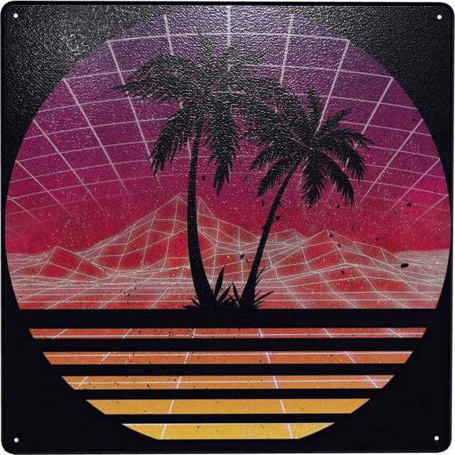 "(Modern Retro 80s Outrun Sunset Palm Tree Silhouette - Original=9043) Metal Tin Sign 12x12"" Wall DÃ©cor Cafe Bar Beer Pub Signs Christmas Gift"