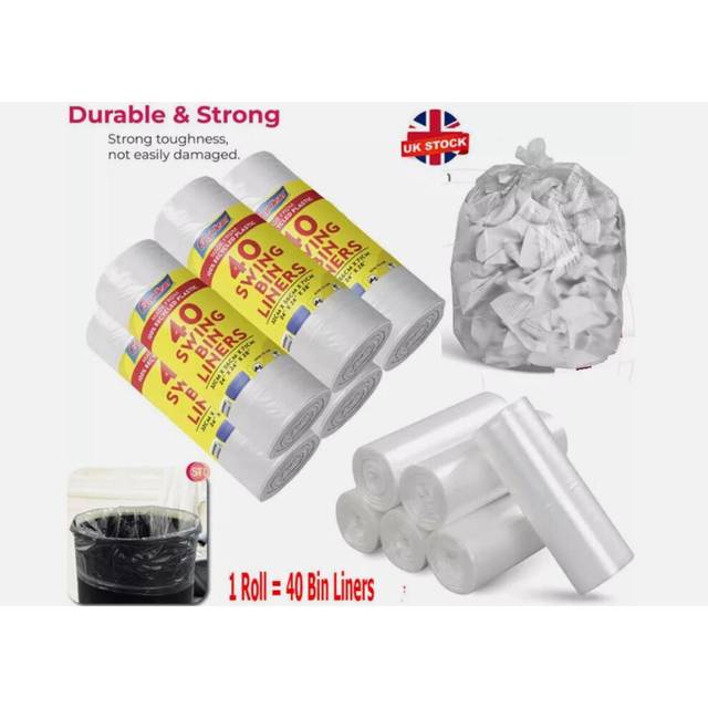 (2 Roll (80 Bags)) MantraRaj 50L White Plastic Bin Bags Heavy Duty Bin Liners For Rubbish Refuse Waste Strong Refuse Sacks, Garbage Bags