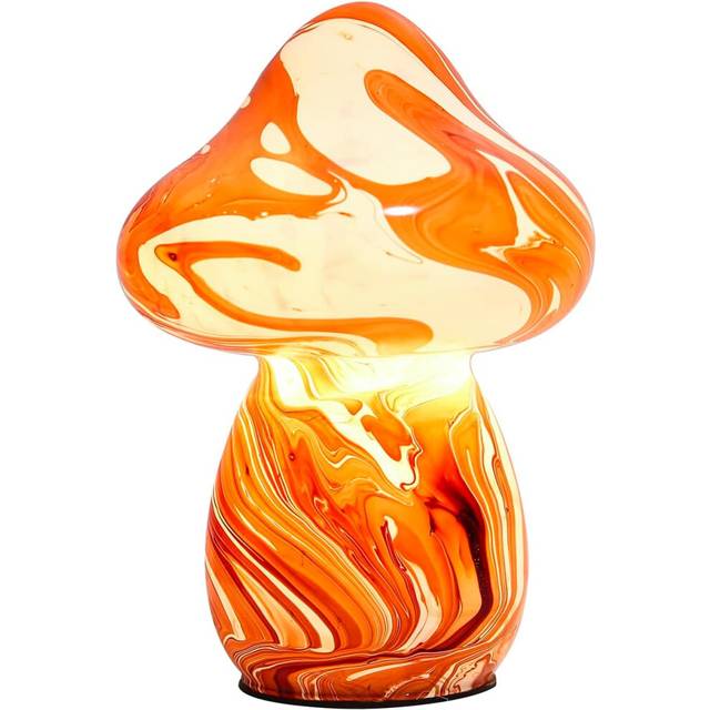 Glass Mushroom Table Lamps Night Lights Cordless Cute Small Nightstand Desk Lamp for Bedroom Living Home Decor Red (E27 Bulb Included)