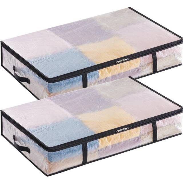 Lifewit 2 Pack Under Bed Storage, 60L Large Clear Plastic Storage Bags, Clothes Storage Boxes Wardrobe Storage Organizer with Reinforced Handle Sturdy