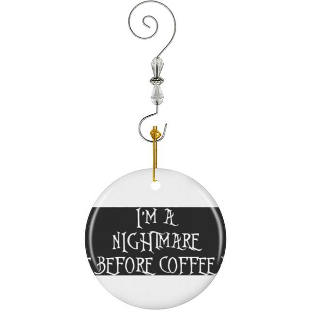 (I'm Nightmare Before Coffee For Coffee Addicts - Halloween 2019-7069) Christmas Ornaments Ceramic Charm with Hook Crystal Handmade Xmas Tree Decorati