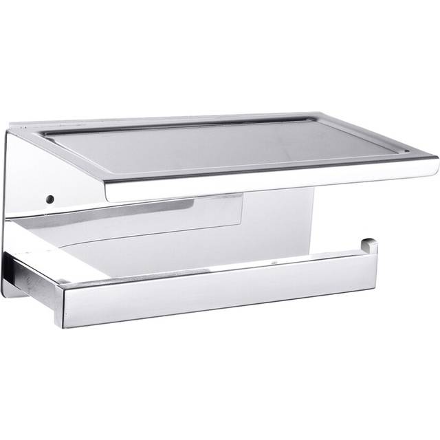 (White, S) Toilet Paper Holder with Shelf Wall-Mounted Toilet Paper Holder Set No-Drill Adhesive